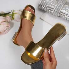 Sandalias de tacón alto para mujer, chanclas de playa de metal puro - Dorado - Ver 7