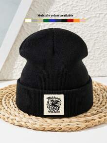 1pc Unisex Wild Spirit Knit Beanie, Couple Outdoor Sports Skiing Streetwear Warm Knit Cap, Autumn/Winter - C - View 1