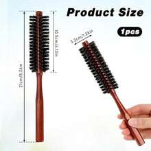 Small Round Hair Brush For Thin Or Short Hair, Natural Boar Bristle Hair Brush With Wooden Handle Mini Volumizing Roller Hairbrush For Women & Men Fine Hair Drying, Styling, Curling,Restore Hair Shine - 棕色的 - 查看 6