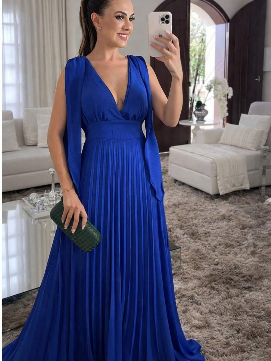Elegant Casual Tie Back Pleated Formal And Evening - 寶藍色 - 查看 1