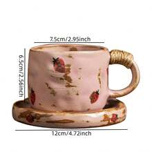 樱桃图案陶瓷咖啡杯碟套装，高品质早餐杯，茶杯碟套装 - 彩色 - 查看 5