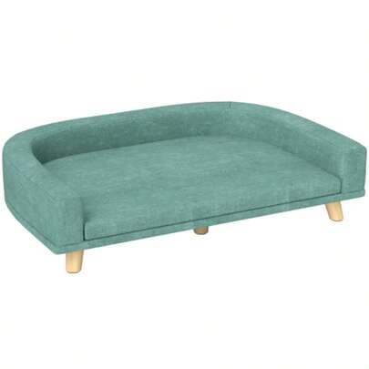 Dog Sofa, Comfortable Pet Sofa With Cushion For Large Dogs, Raised Design With Wooden Legs, Green, 98 X 67 X 25 Cm