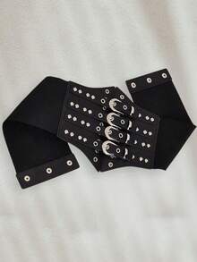 1pc Women's Black Street Style Adjustable Wide Elastic Waist Band, Suitable For Party, Gathering, Daily Commute Or Street Style Outfit - Black - View 4