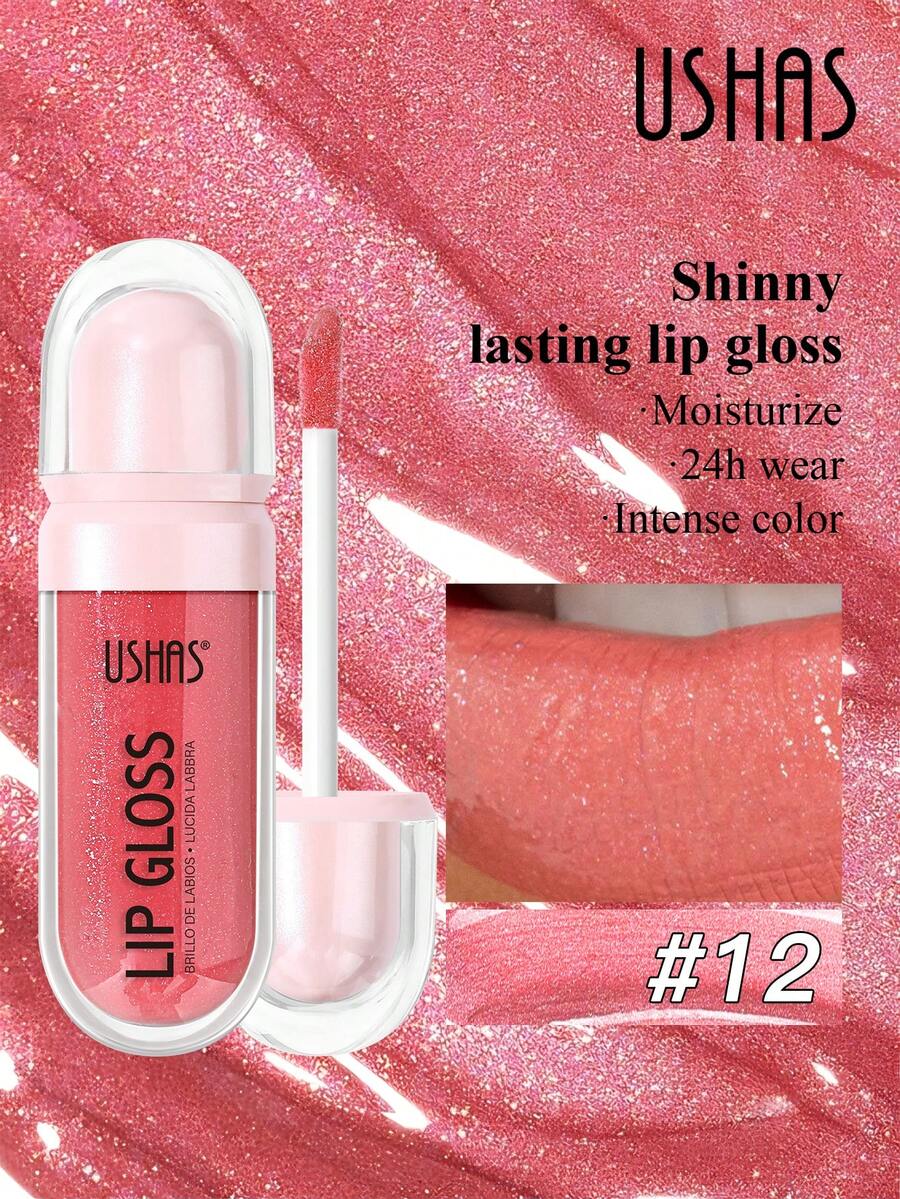 Son bóng lấp lánh USHAS, dưỡng ẩm lâu trôi, không phai màu, son tint nhũ sắc tố cao với tông màu đỏ, hồng và nude, tạo lớp trang điểm môi bóng như gương, quà tặng hoàn hảo cho Giáng sinh và ngày lễ tình nhân