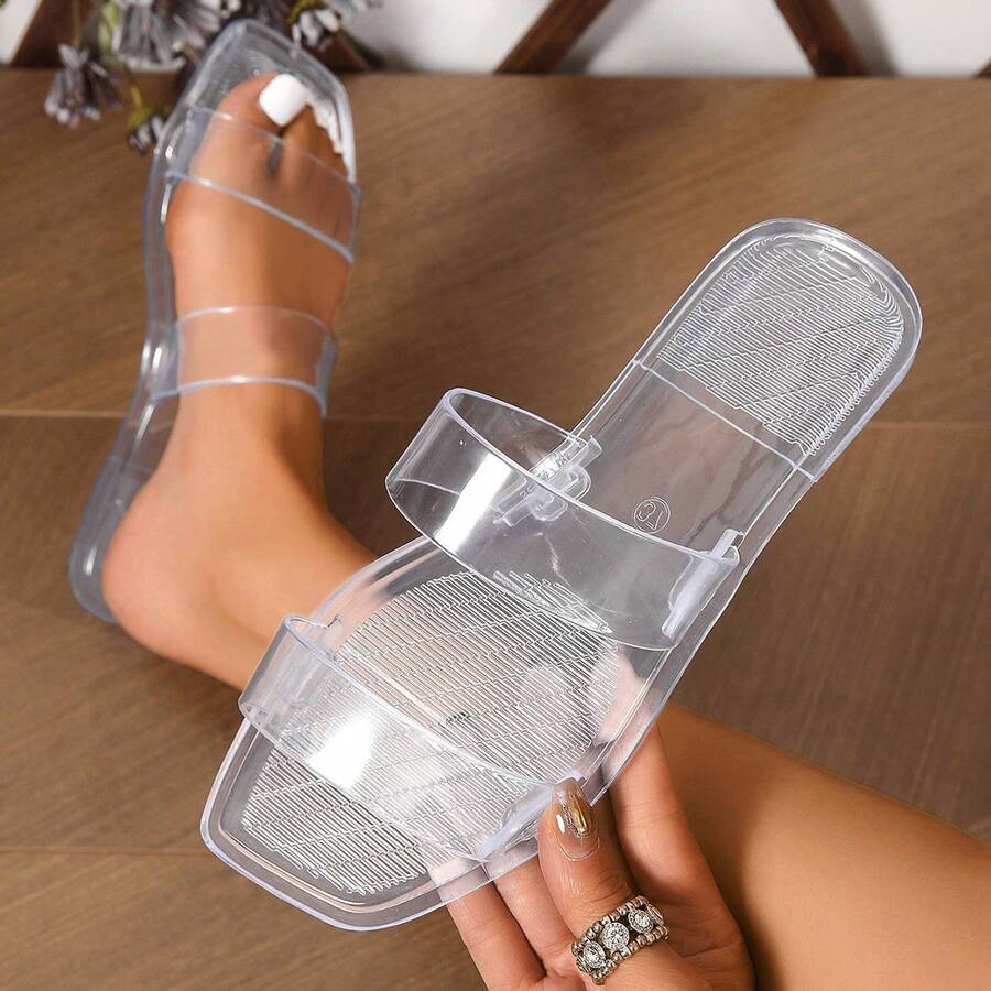 女士平底拖鞋，休闲时尚，适合居家和海滩穿着 - 白色 - 查看 1