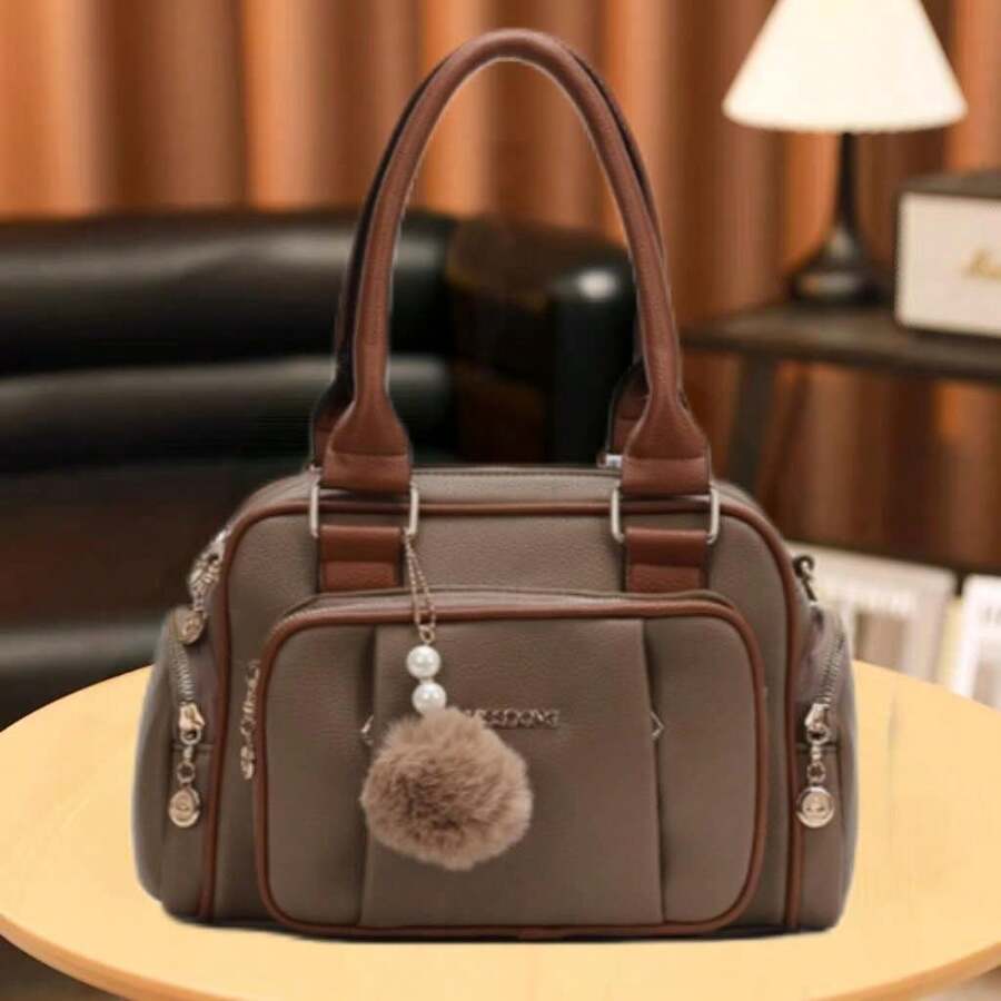 Women's Travel Bag, Lightweight, Small, With Multiple Pockets, Portable, Messenger Style, Large Capacity, For Daily Commutes, Bowling. - Camel - View 1