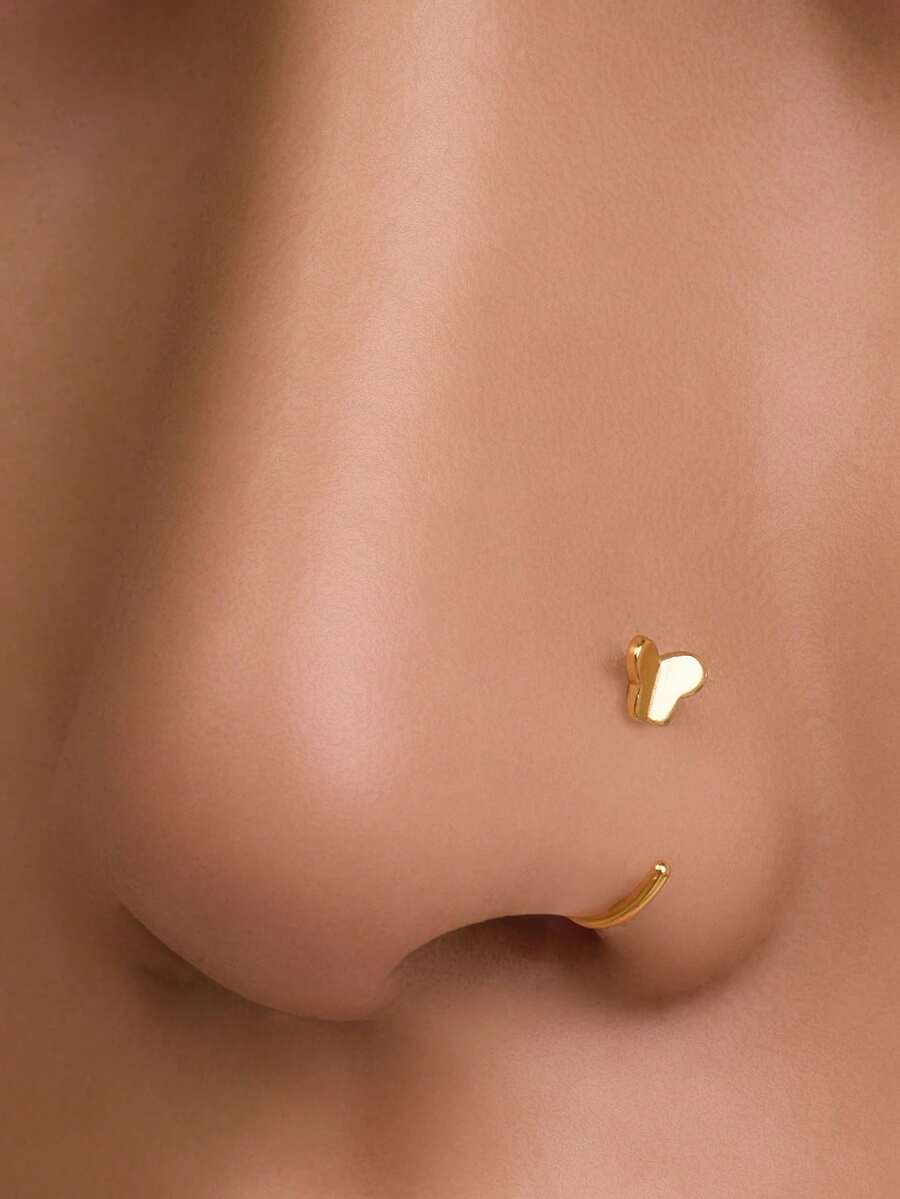 1件S925纯银镀金蝴蝶鼻钩，镀金穿孔环，纯银材质，蝴蝶鼻钩，独特穿孔饰品，男女通用穿孔饰品，鼻环耳环，适合日常佩戴，低过敏性。