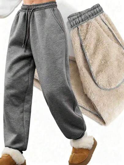 Women's Outdoor Thermal Lined Jogger Pants, Suitable For Autumn/Winter Casual Wear, Warm And Comfortable For Cold Weather