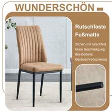 Dining Table Set: Modern Minimalist Dining Table Made Of Safety Glass With A Diameter Of 85 Cm, Combined With 4 Brown Dining Chairs Made Of High-Quality High-Tech Fabric, For Living Area, Dining Room & Kitchen. - Camel - View 2