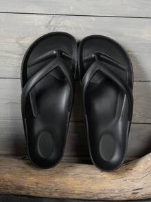 Women's Summer Simple Flip Flops Sandals, Soft Bottom Flat Beach Slippers, Vacation Style Fashion Sandals - Black - View 6