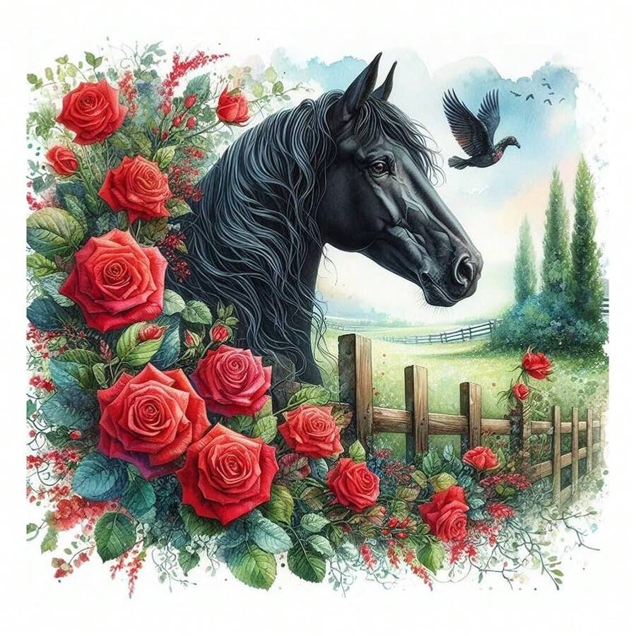 AMORARS Horse Diamond Painting Kit For Adults, 5D Flower Diamond Art For Beginners - DIY Full Diamond Dot Gem Art Painting, Suitable Gifts And Home Wall Decoration Crafts, 12x12Inch - 馬-1 - 查看 1