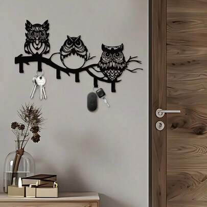 1 New Metal Creative Decoration Owl Wall Hanging Hook, Metal Storage Shelf At The Door, Hook For Home Decoration