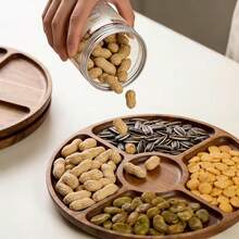 1/3件装木质五格分隔食物托盘，托盘，盘子，木制托盘，厨房托盘，多功能水果零食开胃菜托盘 | 多功能木制零食水果收纳托盘 - 卡其色 - 查看 7