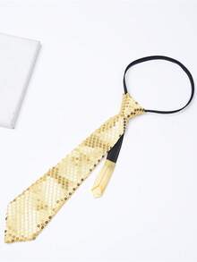 1pc Unisex Solid Color Reflective Sequin Beaded Knot-Free Adjustable Casual Tie, For Carnival, Fashion Shows And Party Accessories - Multicolor - View 10