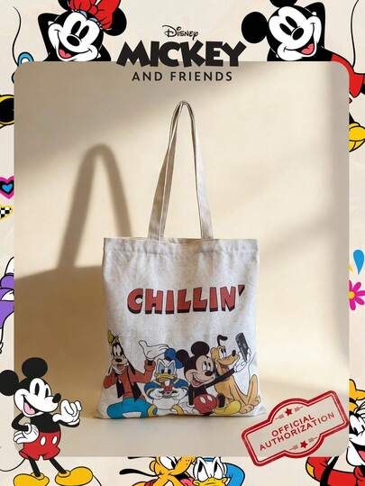Disney Officially Licensed 1 Pc Mickey & Friends Printed Tote Bag, MICKY MOUSE Crossbody Bag Canvas Shoulder Bag Book Bag Preppy Student Bag Cute Cartoon Shoulder Bag For Daily Use, Large Capacity Canvas Bag,For Teens/Young Adults/Zoomers Studetns,For Daily/Outing/Shopping/Commuting