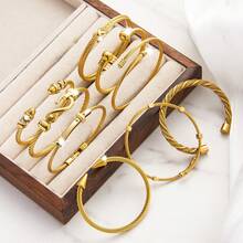 1 chiếc vòng tay nữ bằng thép không gỉ mạ vàng 18K, phối màu vàng và bạc - Thiết kế xoắn ốc có thể xếp chồng lên nhau, phù hợp cho cả ngày thường và những dịp đặc biệt, là lựa chọn quà tặng hoàn hảo cho nam, nữ và gia đình/bạn bè. - vòng tay dây thừng - Xem 12