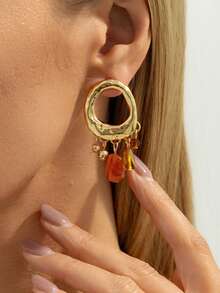 2pcs/Set Bohemian Style Irregular Hollow Resin Fashion Earrings Set, Luxurious Lightweight Casual Party Wedding Holiday Versatile Charm Faux Jewelry Earrings Gift For Women - Earrings - View 4