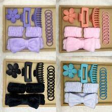 16pcs Soft Hair Accessories Set: Bowknot Headband, Scrunchies, Large Claw Clips, Multi-Color - Multicolor - View 4