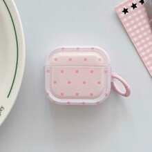 Polka Dot Double-Sided Full Print Design With 1 Pink Round Button, Compatible With Apple 4, Pro 2/Pro 3/3rd Gen Bluetooth Earphone Case Protective Cover (Earphones Not Included) - Pink - View 10