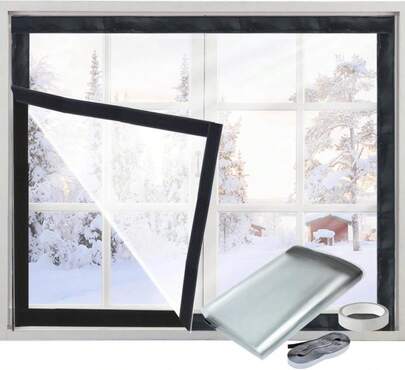 Window Insulation Kit For Winter Adjustable Plastic Insulated Window Cover Sealer Reusable Thermal Thicken Clear Insulation Wrap Transparent Film With Hook And Loop Tape For Winterizing 39'' X 63''