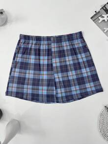 4pcs Men's Plaid Pajama Pants, Loose Comfortable Boxer Briefs With Elastic Waistband - Blue - View 5