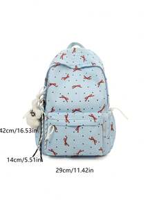 1pc Colorful Large Capacity Bow Polka Dot Print Women's Backpack, Nylon Material, Multi-Pocket Handbag With Adjustable Shoulder Strap And Spacious Compartments, Lightweight Casual Travel Backpack Suitable For Daily Use, Outings, Travel, School, Comes With Pendant - Blue - View 7