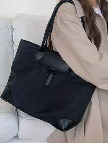 Bolso de hombro/axila minimalista de gran capacidad, casual, versátil y ligero, adecuado para ir al trabajo, salidas diarias, estilo coreano/japonés - Negro - Ver 3