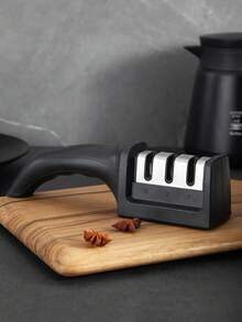 Three Level Multifunctional Handheld Knife Sharpener, Anti Slip Base Quick Sharpening Tool, Kitchen Knife Accessories - Multicolor - View 3