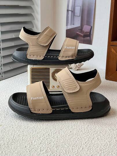 Two Pieces PU Hook And Loop Design Sports Flat-Soled Cute Sandals, Suitable For Summer.