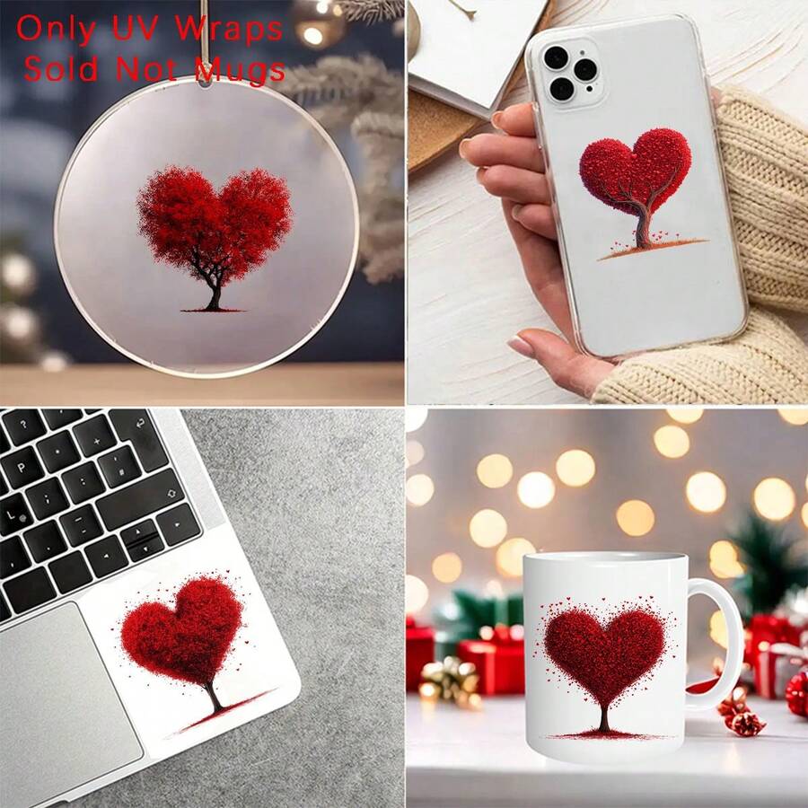 12pcs Types Of Heart Tree Stickers Valentine'S Day Themed Rub Ons UV DTF Transfer Stickers, With Vibrant Heart Tree Designs Art Stickers, Suitable For, Cups, Bottles DIY Furniture, Glass, Glassware, Bottles And Crafts (No Mug Included) - Multicolor - View 1
