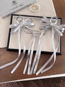 2pcs Women's Silver Ballet Bun Claw Clips With Long Ribbon Bow, Versatile Hair Clips For Ponytail, Bun, Everyday Use Fashin Hair Accessories Elegant Hair Claws - Multicolor - View 4