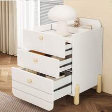 Bedside Table With 3 Drawers With Parquet Finish, Soft-Close Drawer Design, For Living Room And Bedroom, White - White - View 8