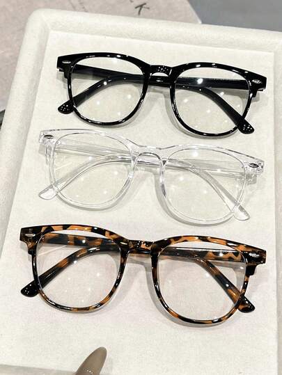3副塑料豹纹几何全框轻薄现代简约风格女士透明眼镜，适合日常生活、办公、阅读、看电视、玩游戏，女士礼物，适合所有脸型