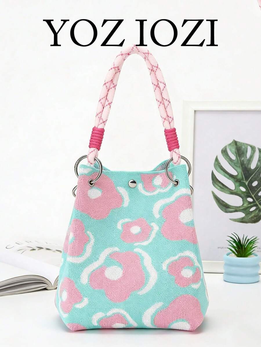 时尚针织水桶包，独特设计，高品质手提包 - 薄荷綠 - 查看 1