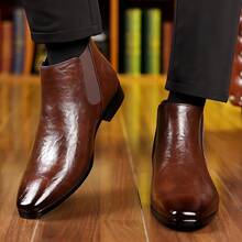 New Men's Pointed British Style High Cudged Legs Korean Edition Business Casual Shoes - 摩卡棕 - 查看 4