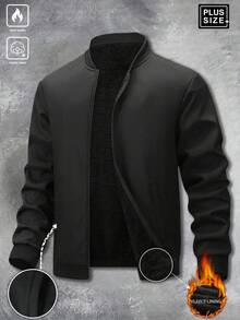 Áo khoác bomber nam cỡ lớn, lót ấm, áo khoác phi công mùa đông, áo khoác gió mùa thu thường ngày có khóa kéo, màu đen. - màu đen - Xem 4
