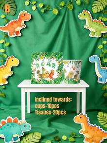 Dinosaur Party Set Of Tableware, Dinosaur Birthday Party Decorations, Includes Dinosaur-Shaped Plates, Cups, Napkins, Suitable For 10-Person Birthday Party Decorations And Party Gifts - Multicolor - View 14
