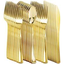 50/25/12/7pcs Gold Plastic Cutlery Set; Knives, Forks, Spoons, Suitable For 50 Guests, Cake Forks, Dessert Spoons, Salad Knives And Forks, Pasta Forks And Spoons, Reusable And Washable, Premium Tableware, Ideal For: Birthday, Wedding, Party, Family Gathering, Team Building, Outdoor BBQ, Camping, Banquet, School Supplies, Graduation Ceremony, Holiday Party And More Occasions (Full Cutlery Set, Full Kitchen Utensils Set, Cutlery, Gold Cutlery) - Gold - View 2