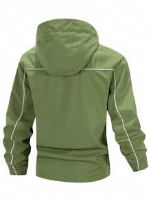 男士春秋季撞色滚边连帽夹克 - 綠色 - 查看 2