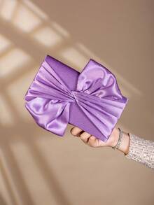 Satin Butterfly Shaped Clutch Bag, Evening Party Bag - Purple - View 8