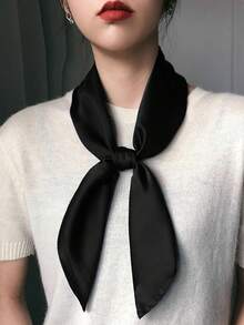 1pc Soft Solid Minimalist Bandana Silk Like Scarves Bandana,Hair Band,Head Band Ideal For Dressing Up Your Look - 黑色 - 查看 2