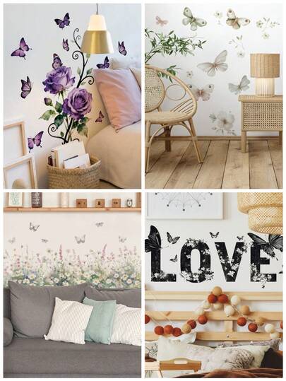 1PC- Wallpaper -[Love, Butterflies, Flowers]Decorations Home Office Self-Adhesive Wallpaper Removable Wall Stickers For Wall Decor Living Room, Living Room Decor, Bathroom Window Toilet Stickers –Wall Decor For Dining Room Kitchen Wall Art Bedroom Decor