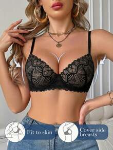 Women's Sexy Lace Padded Push-Up Bra - Black - View 4