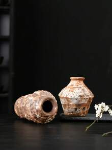 Maceta de cerámica rústica hecha a mano, pequeño jarrón para plantas hidropónicas, decoración del hogar estilo japonés, soporte antiguo para flores, exhibición de ceremonia del té - Multicolor - Ver 4