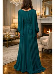 Elegant Casual Tie Back Pleated Formal And Evening - 汽油綠 - 查看 4