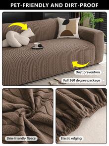 1PC Modern Minimalist Style Wheat Pattern Elastic Fully Enclosed Sofa Cover, All-Season Universal Sherpa Jacquard Pet-Friendly Anti-Dirt Lazy Sofa Protector Slipcover, Machine Washable - Dark Brown - View 9