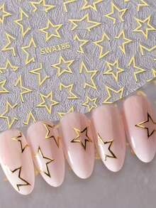 Set da 5 adesivi per unghie a forma di stella stile Y2K, inclusi design di stelle vuote in argento e oro, stelle dorate e argentate, stelle sexy nere e rosa con ragazze, adesivi per unghie a forma di stella vuota, decalcomanie per arte di unghie a forma di stella, adesivi per stelle lucide, decorazioni per unghie, forniture per unghie a superficie liscia - Multicolore - Visualizzare 7