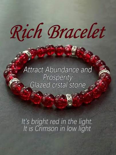 1条天然红色水晶手链，手工制作，时尚优雅的波西米亚风饰品，寓意招财纳福，是母亲节、生日、圣诞节的绝佳礼物，适合日常佩戴和特殊场合。