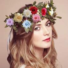 1朵露珠滴落花头，2.36英寸，五角玫瑰人造花，适合DIY家居装饰、婚礼装饰和新娘发饰（可多件购买） - 彩色 - 查看 3