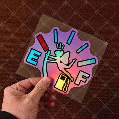 1pc Pink Funny Butterfly Angel Fuel Tank Cap Sticker - Laser Holographic Material, JDM